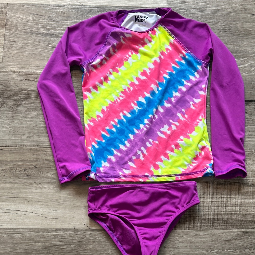 Lands' End Kids Rashguard Set - Purple, Pink, Yellow, Blue